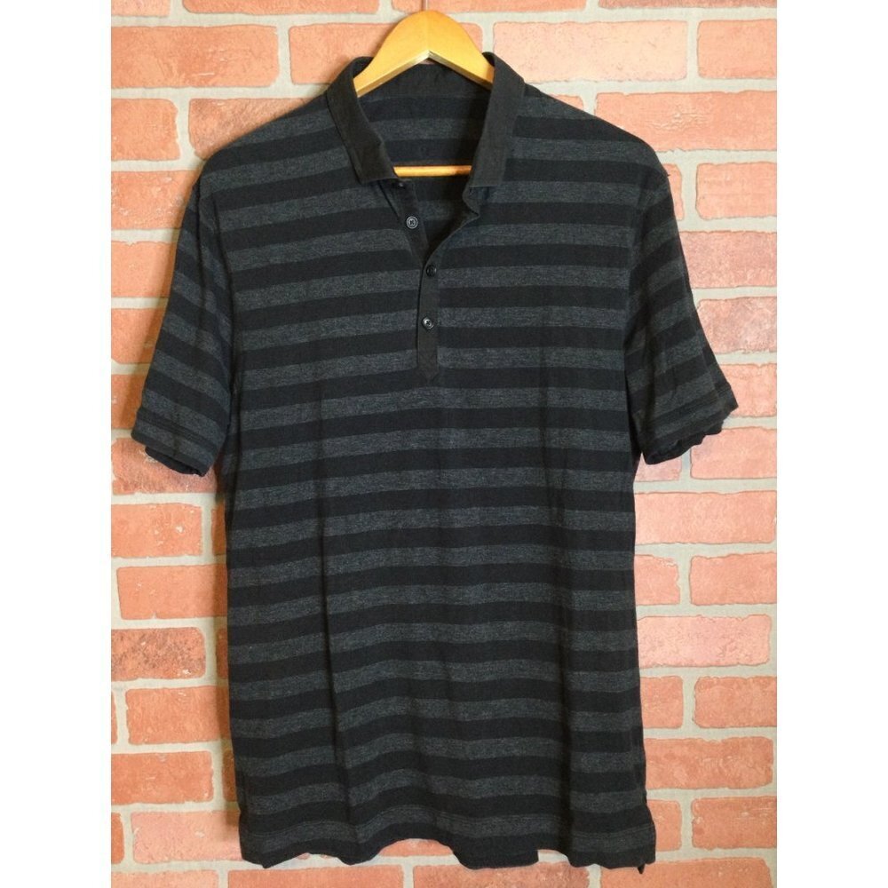 Lululemon Men's Striped 1/4 Button Polo Shirt Short Sleeves Gray Black Medium